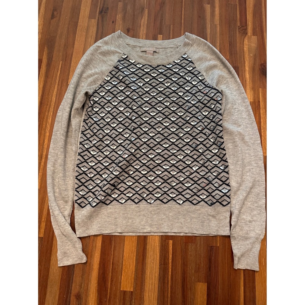 Banana Republic Sweater Womens S Grey Excellent Sequin Beaded Diamond Geometric